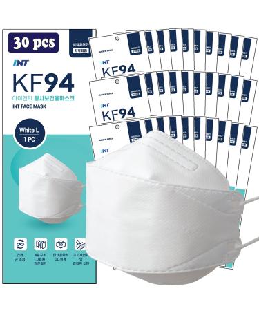 ? 30 Pack ? INT White KF94 Mask, Certified, 4-Layered Face Safety, Patented Adjustable Earloop, FDA Registered Device, Individually Sealed Package