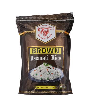 TAJ Gourmet Brown Basmati Rice, Naturally Aged, 5-Pounds | Resealable Pouch