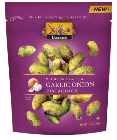 Setton Farms Naturally Seasoned Pistachio Kernels, Garlic Onion, No Shell Pistachios, Certified Non-GMO, Gluten Free, Vegan and Kosher, 3 oz Resealable Pouch Garlic Onion 3 Ounce (Pack of 1)