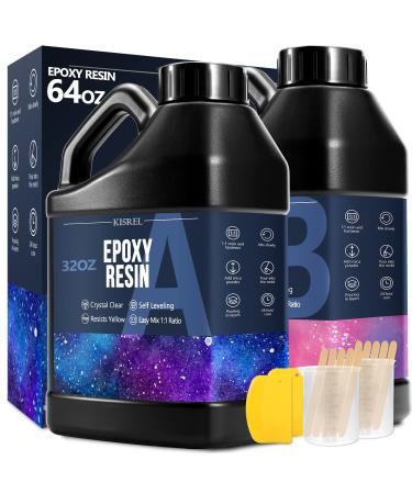 Epoxy Resin 64OZ - Crystal Clear Epoxy Resin Kit - No Yellowing No Bubble Art Resin Casting Resin for Art Crafts  Jewelry Making  Wood & Resin Molds(32OZ x 2) 64 OZ