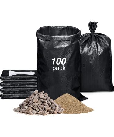 Remagr 100 Pieces Empty Sandbag 16 x 26 Inch Heavy Duty Sand Bags Woven Polypropylene Sand Bags Bulk with Ties Strings Outdoor UV Protection for Emergency Flooding Hurricane Season Supplies, Black