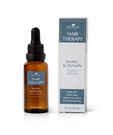 Plant Therapy Hair Therapy Soothe & Detoxify Scalp Serum 1 oz with Hyaluronic Acid  White Kaolin Clay & Hair Therapy Blend  Remove Product Buildup  Balance Oils  and Stimulate Circulation