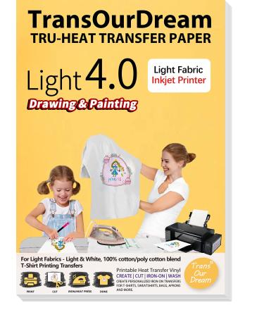 TransOurDream Upgraded Iron on Heat Transfer Paper for T Shirts (20 Sheets,  8.5x11) Iron-on Transfers Paper for Light Fabric Printable Heat Transfer