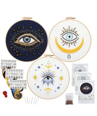 Anidaroel 3 Sets Evil Eye Embroidery Starters Kit for Beginners