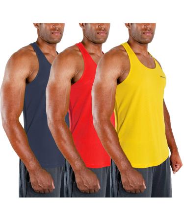 DEVOPS 3 Pack Men's Athletic Compression Shirts Sleeveless Large 0# (3  Pack) White / White / White(gray)
