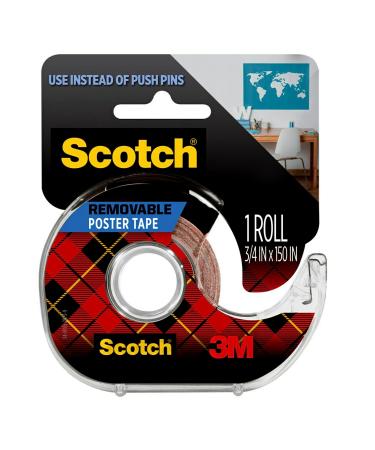3M 109 Scotch Wall Saver Removable Poster Mounting Tape  Holds up to 1/4 Pound  0.75x150  Clear 1 Roll Clear