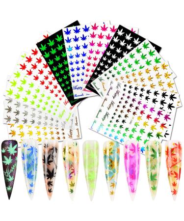 Miaowu 9 Boxes 450pcs 3D Flower Nail Art Sequins Decals(not Self-Adhesive Not Stickers)Colorful Mixed Flowers Leaves Design Slice Nail Flakes Flowers