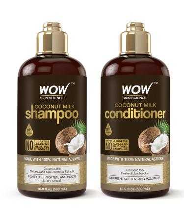 WOW Skin Science Coconut Milk Shampoo and Conditioner Set - Coconut Shampoo & Coconut Conditioner Set - Shampoo Conditioner Set Paraben Sulfate Free - Shampoo & Conditioner Set for Curly Hair
