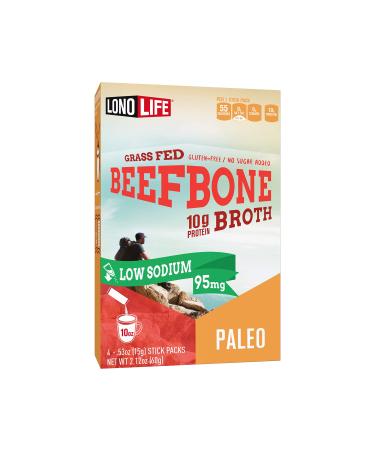 LonoLife - Low-Sodium Grass-Fed Beef Bone Broth Sticks - 10g Collagen Protein - Grass-Fed, Gluten-Free - Keto & Paleo Friendly - Portable Individual Packets - 4 count