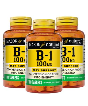 Mason Natural Vitamin B1 (Thiamin) 100 mg - Healthy Conversion of Food into Energy Supports Nerve and Immune Health 100 Tablets (Pack of 3)