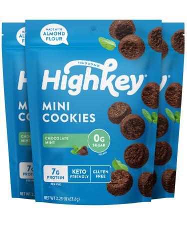 HighKey Sugar Free Cookies Mint Chocolate - 6.75oz Keto Snack Food 3-Pack Low Carb Diabetic Snacks Gluten Free Sweets Diet Friendly Foods Healthy Desserts Butter Cookie Almond Flour Treat No Sugar Keto Chocolate Mint