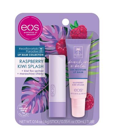 eos FlavorLab Super Soft Shea Lip Balm- Raspberry Kiwi Splash, Overnight Lip Mask and Lip Moisturizer, 24HR Hydration, 2 Pack