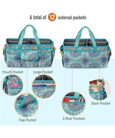 FINPAC Sewing and Craft Supplies Storage Tote Large Capacity Travel Packing Organizer Bag with Clear Pockets and Handle for Knitting Crochet Art Sewi