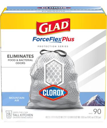 GLAD ForceFlexPlus XL X-Large Kitchen Drawstring Trash Bags - 20 Gallon  Grey Trash Bag, Fresh Clean with Febreze Freshness 80 Count (Package May  Vary) 80 Count (Pack of 1)