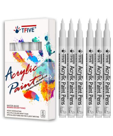 TFIVE White Paint Marker Paint Pens - 5 Pack Oil Based Permanent Marker Pen, Medium Tip, Waterproof & Quick Dry, for Office, Art Projects, Rock