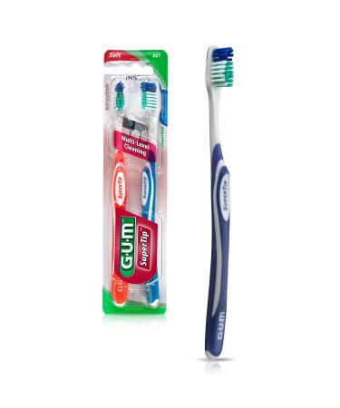 GUM - 10070942404614 Super Tip Toothbrush Compact Soft Bristles Twin Pack (Pack of 6) Compact Head - Soft Bristles 6 ct