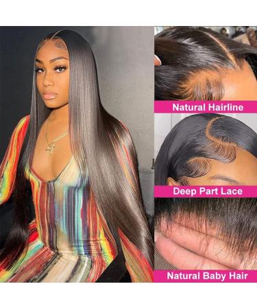  Straight Lace Front Wigs Human Hair 180% Density 13x4 HD Lace  Front Wigs for Black Women 26inch Pre Plucked with Baby Hair Transparent  Glueless Brazilian Straight Lace Frontal Wigs Natural