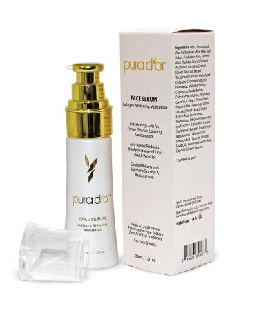 PURA D'OR Face Serum Collagen Whitening Moisturizer (30mL)-Whitens & Brightens Skin For Radiant  Firmer  Sharper Looking Complexion  Reduces the Appearance of Fine Lines & Wrinkles- For Face & Neck