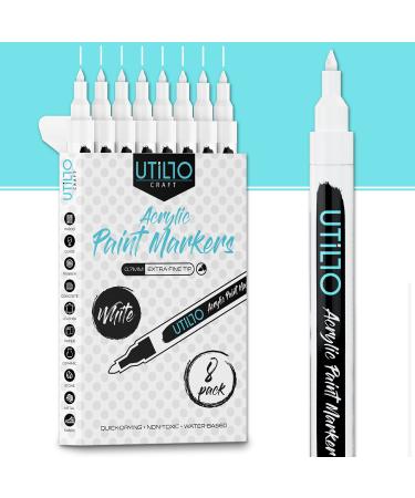 White Paint Pen, 8 Pack 0.7mm Acrylic Paint Pens Acrylic Markers 6 White 2  Black