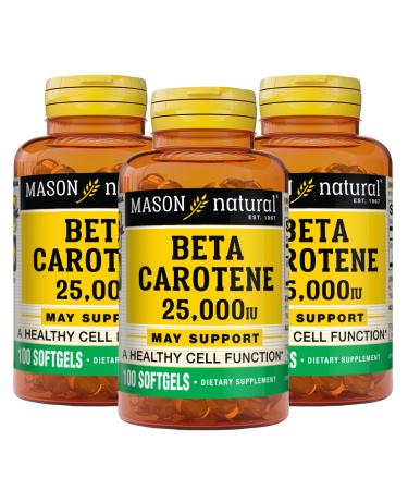 Mason Natural Vitamin A Beta Carotene 25 000 IU - Supports Healthy Vision Cell Function & Immune Function 100 Softgels (Pack of 3)