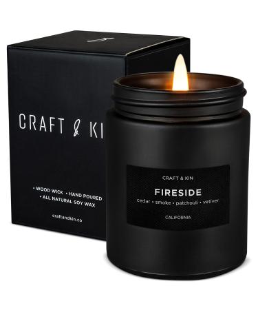 Scented Candles for Men | Smokey Fireside Scented Candle | Candle for Men | Soy Candles for Home Scented | Aromatherapy Candle Mens Candles | Wood Wicked Candles | Masculine Candle in Black Jar