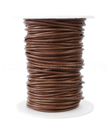CleverDelights Genuine Leather Cord - 1/4 Round - 25 Feet - Natural