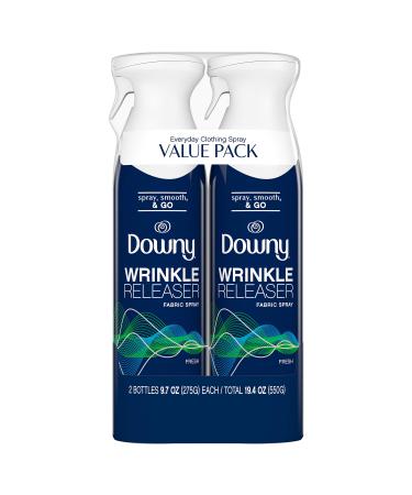 Downy WrinkleGuard Wrinkle Release Fabric Spray, Fresh Scent, 19.4 Total Oz- 2 bottles(pack of 1) - Fabric Refresher, Odor Eliminator & Anti Static Wrinkle Release Fabric Spray, 19.4oz