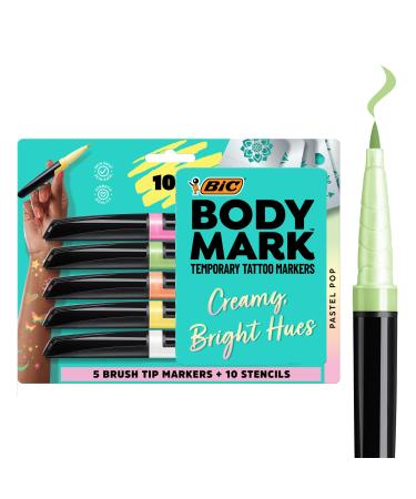 BodyMark BIC Temporary Tattoo Markers for Skin, Color Collection, Flexible  Brush Tip, Assorted Colors, Skin-Safe*, Cosmetic Quality, 6-Count