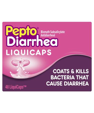 Pepto Diarrhea Liquicaps, Bismuth Subsalicylate, Anti-Diarrhea, Kills Bacteria to Relieve Diarrhea, 48 Liquicaps