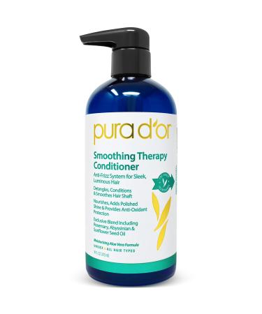 PURA D'OR Smoothing Therapy Conditioner (16oz) Anti-Frizz Straightens & Smoothes Dull, Dry, Brittle Hair, Infused with Natural Ingredients, for Men & Women