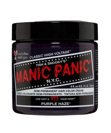 MANIC PANIC Purple Haze Dark Purple Hair Dye - Classic High Voltage - Semi Permanent Warm  Very Dark Purple Hair Color - Vegan  PPD And Ammonia Free (4oz) Purple Haze 4 Fl Oz (Pack of 1)