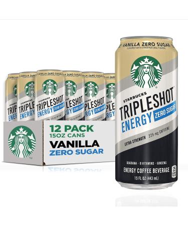 Starbucks Tripleshot Energy Extra Strength Espresso Coffee Beverage, Vanilla, Zero Sugar, 225mg Caffeine, 15oz cans (12 Pack) Zero Sugar Vanilla 15 Fl Oz (Pack of 12)