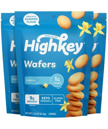 HighKey Sugar Free Cookies Vanilla Wafer - 3 Pack Low Carb Keto Snack Gluten Free Dessert Diabetic Snacks Healthy Diet Friendly Food Sweet for Adults Almond Flour Cookie Zero Sugar Added Protein Treat Vanilla Wafers