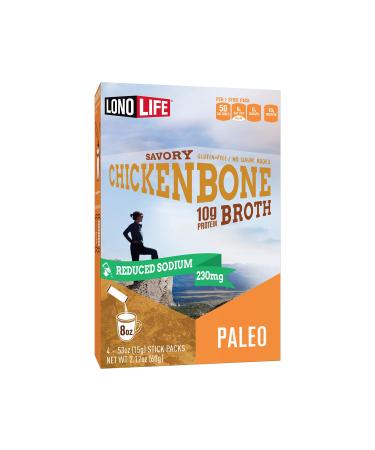 LonoLife - Reduced Sodium Chicken Bone Broth Sticks - 10g Collagen Protein - Gluten-Free - Keto & Paleo Friendly - Portable Individual Packets - 24 count