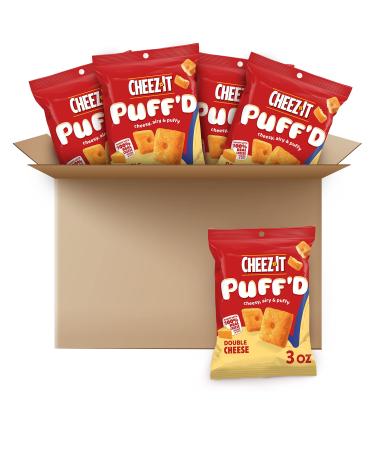 Cheez-It Puff'd Cheesy Baked Snacks, Puffed Snack Crackers, Kids Snacks, Double Cheese, 18oz Case (6 Pouches) Double Cheese 6 Bags (3 oz Bag)