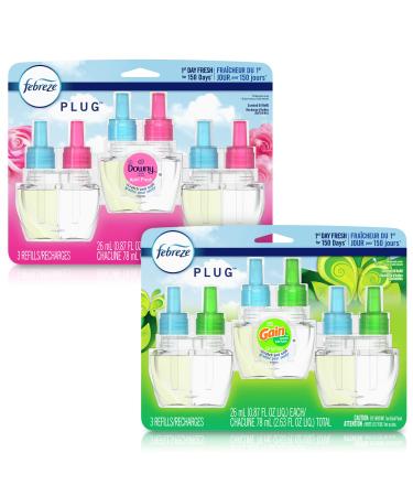 Febreze Plug in Air Fresheners, Downy April Fresh & Gain Original Scent Variety Pack, Odor Eliminator for Strong Odor (6 Refills Total) Gain & Downy Kit