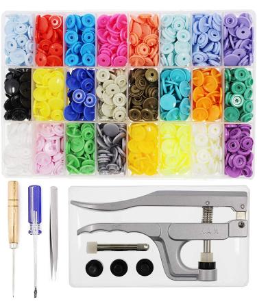 KAM Snaps Buttons + Snap Pliers  Starter Fasteners Kit  384 Sets 24-Colors  Size 20 T5 KAM Snap Plastic Fasteners Punch Poppers Closures No-Sew Buttons for Crafts Cloth Diaper Bibs