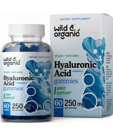 Wild  Organic Hyaluronic Acid Gummies w Vitamin C - Support Skin Hydration for Natural Glow Reduce Wrinkle  Pigmentation - Pure HA Supplement w Hair Nails Bone  Joint Health Formula - 60 Chews