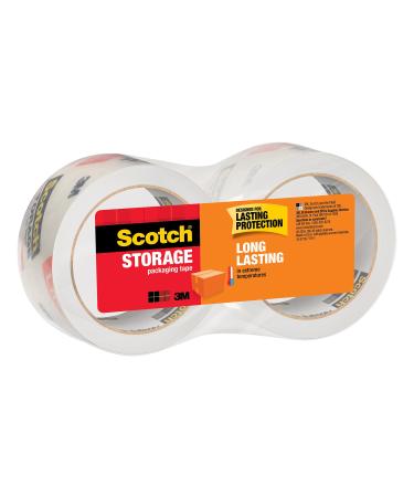 Scotch Long Lasting Storage Packaging Tape, 1.88" x 54.6 yd, Designed for Storage and Packing, Stays Sealed in Weather Extremes, 3" Core, Clear, 2 Rolls (3650-2) 2 Rolls Tape