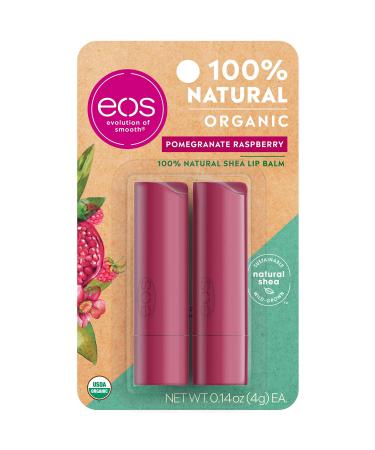 eos Natural Lip Balm - Pomegranate Raspberry| Lip Care to Moisturize Dry Lips | 100% Natural and Gluten Free | Long Lasting Hydration | 0.14 oz | 2 Pack