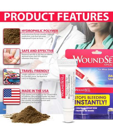 WoundSeal Topical Powder Wound Care First Aid for Cuts, Scrapes and  Abrasions Single Use, 4 count (Packaging May Vary) 