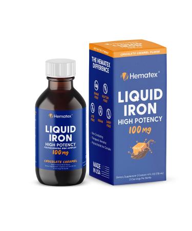 Hematex Liquid Iron Supplement for Adults by Llorens Pharmaceutical - 100mg Polysaccharide Iron Complex Iron Supplements for Anemia and Iron Deficiency (Chocolate Caramel Flavor)