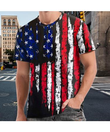 fannyouth American Flag Shirts for Men Distressed USA Flag Patriotic Short  Sleeve Independence Day Crewneck T-Shirt A-01-4-black 3X-Large