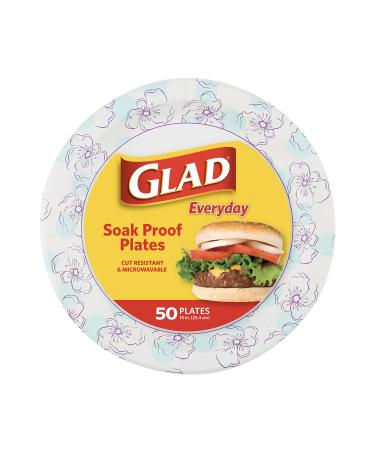 Glad Round Disposable Paper Plates 10 in, Blue Flower|Soak Proof, Cut Proof, Microwave Safe Heavy Duty Paper Plates 10