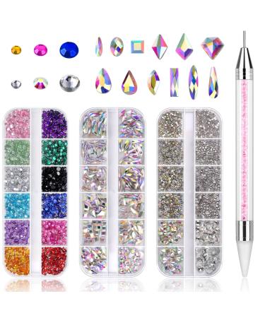 Rinstonestone for Nails, Anezus 4728Pcs Nail Gems with Crystals Rhinestones Jewls Pickup Tool Pen for Nails, Nail Art Supplies Diamond Nails Stones for Nails Decoration Makeup Clothes Shoes Multiple Shapes