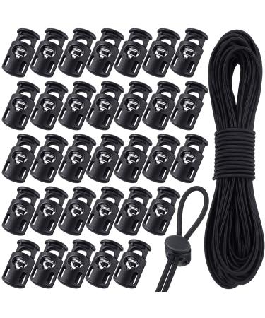 50 Pieces Cord Locks Spring Toggles Stoppers Plastic Single Hole End  Stopper Slider and 1/8 Inch 66 Feet Elastic Bungee Cord for Drawstring  Shoelaces Clothing Bags (Classic Style Black) Classic Style Black
