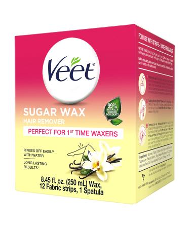 VEET Sugar Wax Hair Remover - Perfect for First Time Waxers - Contains 12 Fabric Strips  1 Spatula with a Temperature Indicator