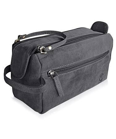 Rustic Town Buffalo Leather Toiletry Bag : Vintage Travel Shaving & Dopp Kit  : for Toiletries, Cosmetics & More : Spacious Interior & Waterproof Lining  : Compact, Fits Easily in Luggage Grey