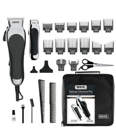 Wahl Clipper Deluxe Chrome Pro Complete Hair and Beard Clipping and Trimming Kit Includes Quality Clipper with Guide Combs Cordless Trimmer Styling Shears for a Cut Every Time - Model 79524-5201M