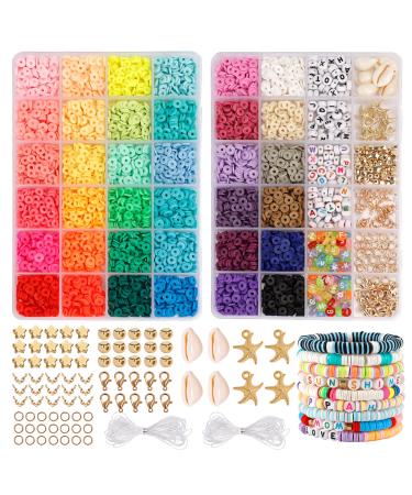 500pcs Acrylic Beads for Jewelry Making Loose Beads in Ink Patterns with  50pcs Spacer Beads and Crystal String for Bracelets Making (8mm)